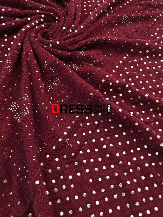 Maroon Lucknowi Chikankari Embroidered Georgette Straight Kurta Pant and Dupatta Set