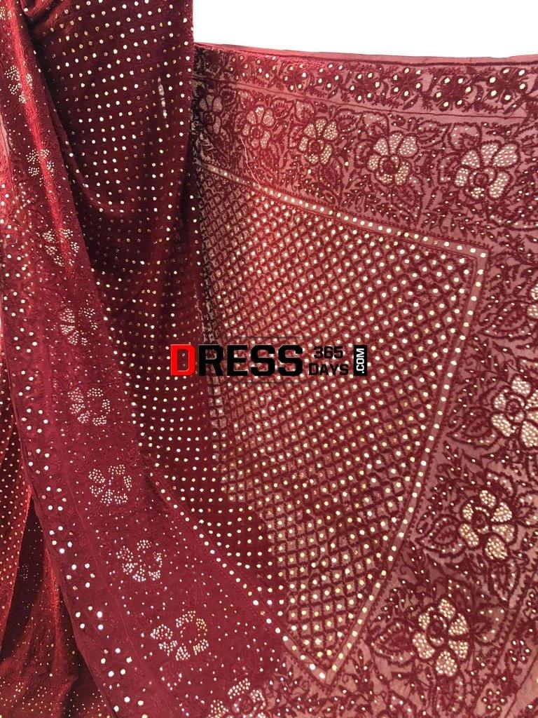 Maroon Kamdani Lucknowi Chikankari Lehenga Set