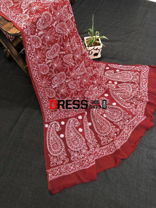 Maroon Lucknowi Chikankari Dupatta Suits