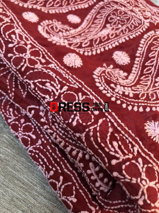 Maroon Lucknowi Chikankari Dupatta Suits