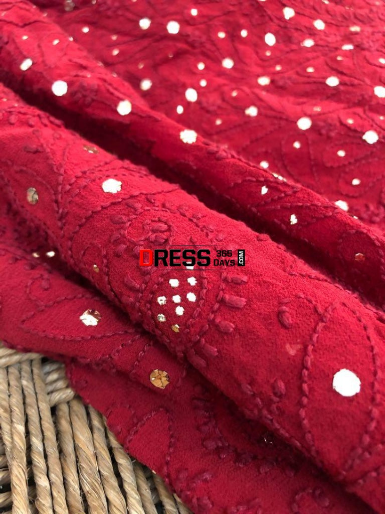Maroon Mukaish Chikankari Lehenga Skirt