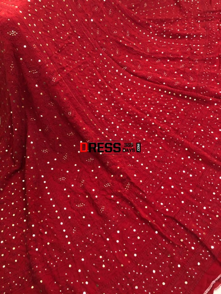 Maroon Mukaish Chikankari Lehenga Skirt