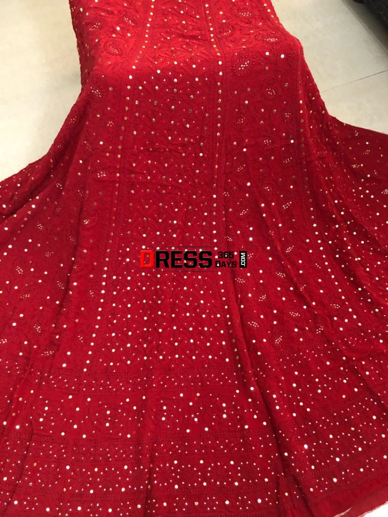 Maroon Mukaish Chikankari Lehenga Skirt