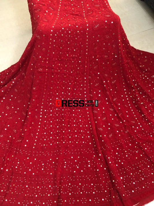 Maroon Mukaish Chikankari Lehenga Skirt