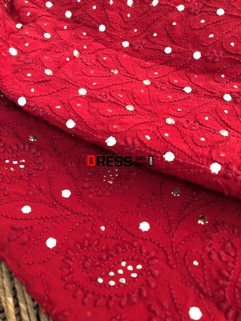 Maroon Mukaish Chikankari Lehenga Skirt