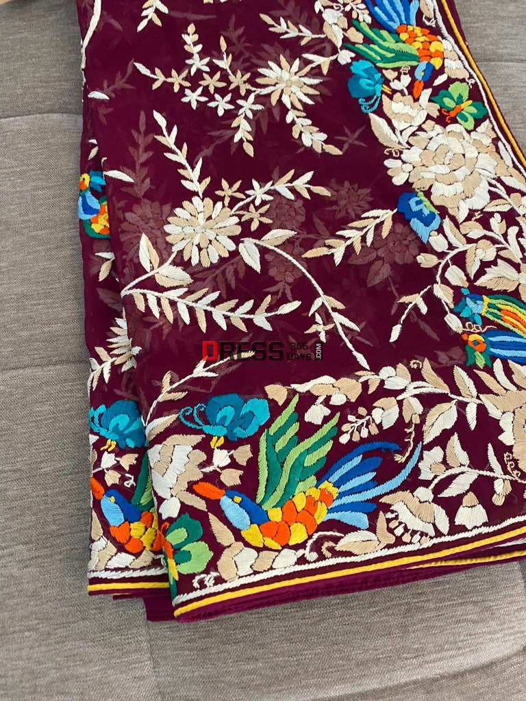 Maroon Multicolour Parsi Work Dupatta Gara