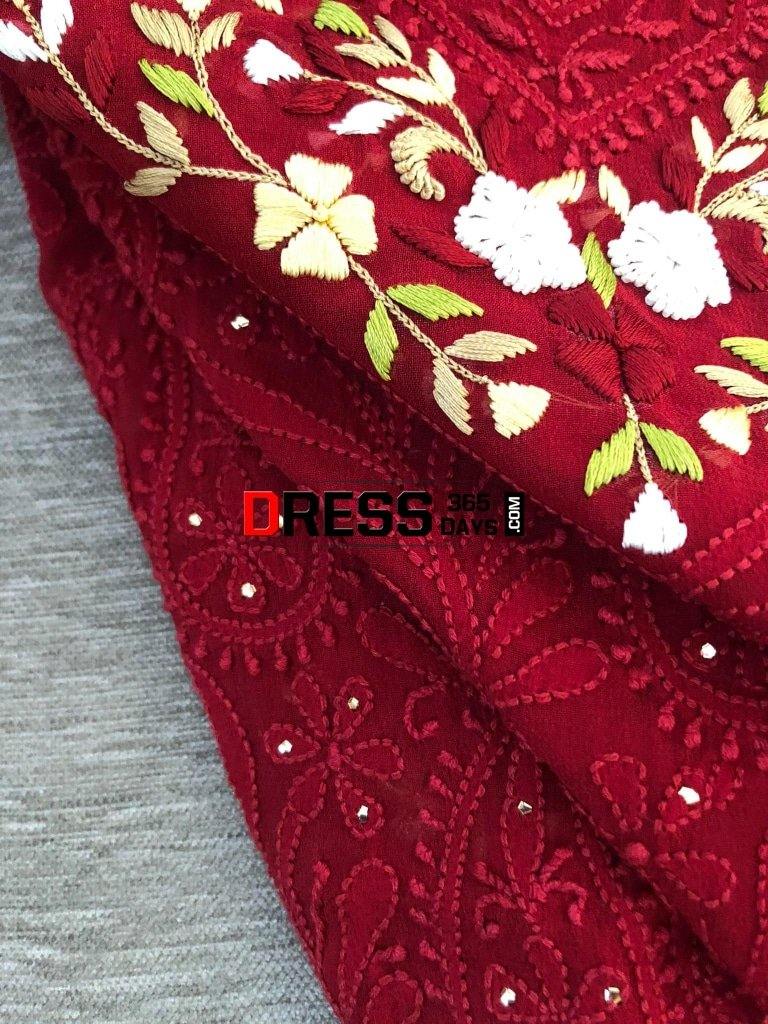 Maroonish Red Parsi Gara Chikankari Suit Suits