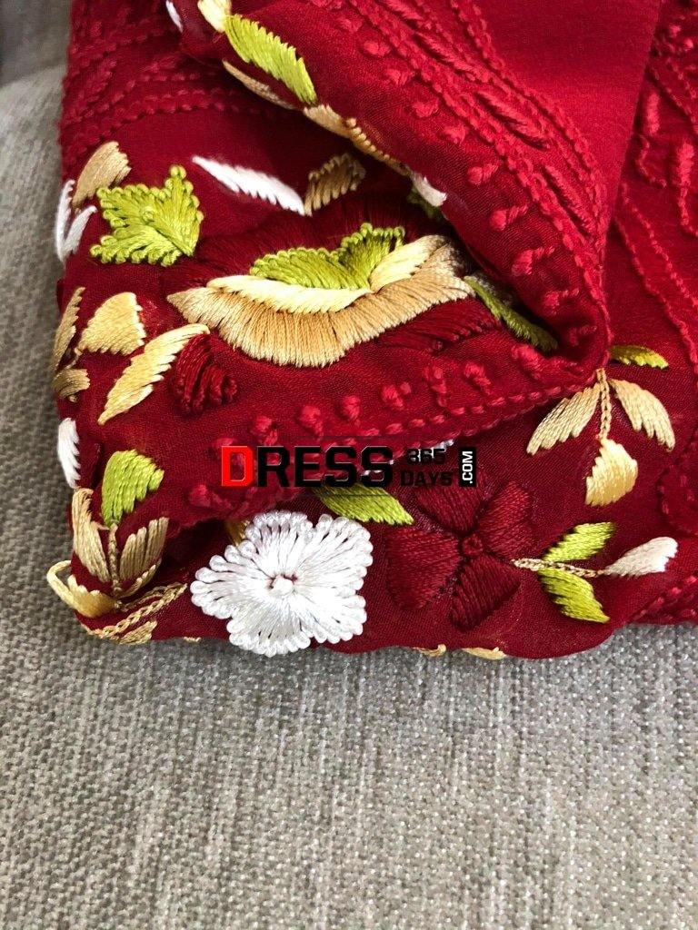 Maroonish Red Parsi Gara Chikankari Suit Suits
