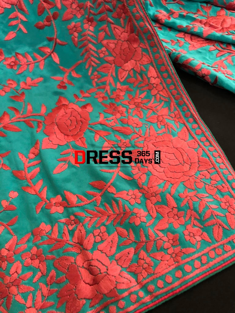 Masterpiece Aqua Parsi Gara Hand Embroidered Saree