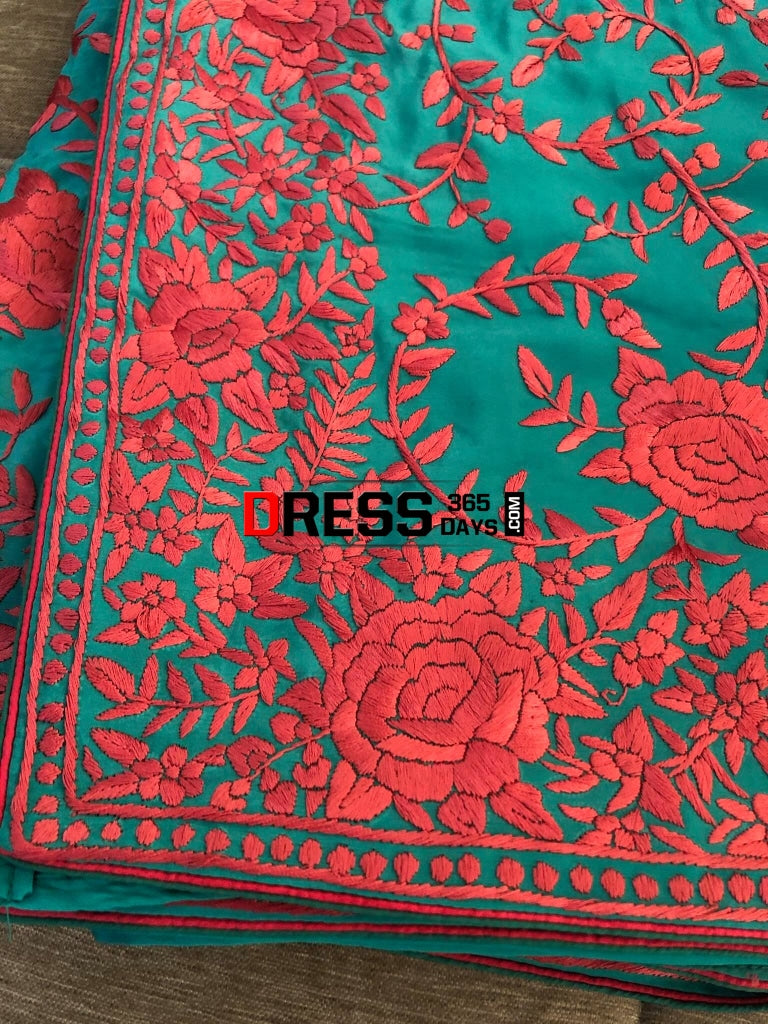 Masterpiece Aqua Parsi Gara Hand Embroidered Saree