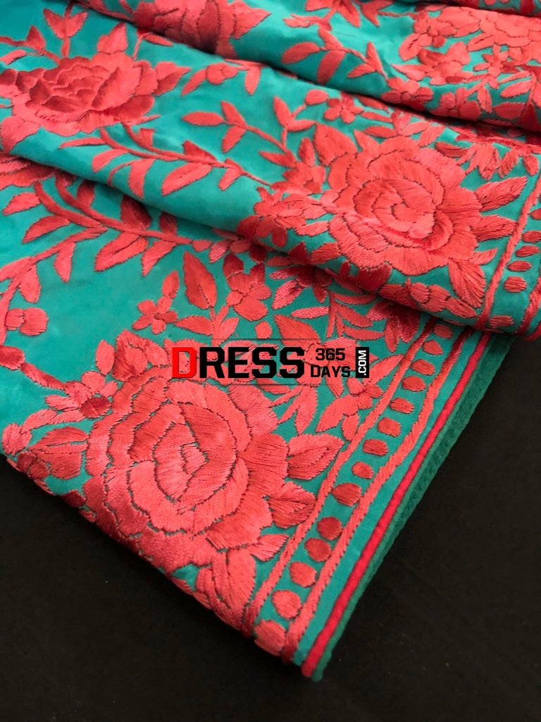 Masterpiece Aqua Parsi Gara Hand Embroidered Saree