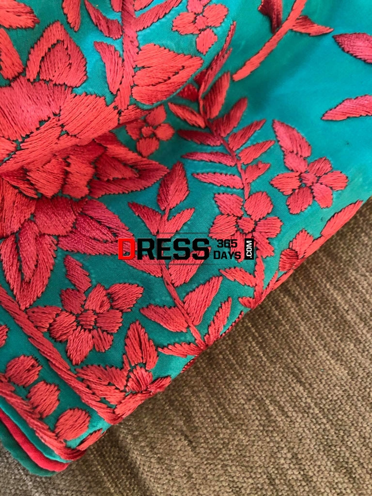 Masterpiece Aqua Parsi Gara Hand Embroidered Saree