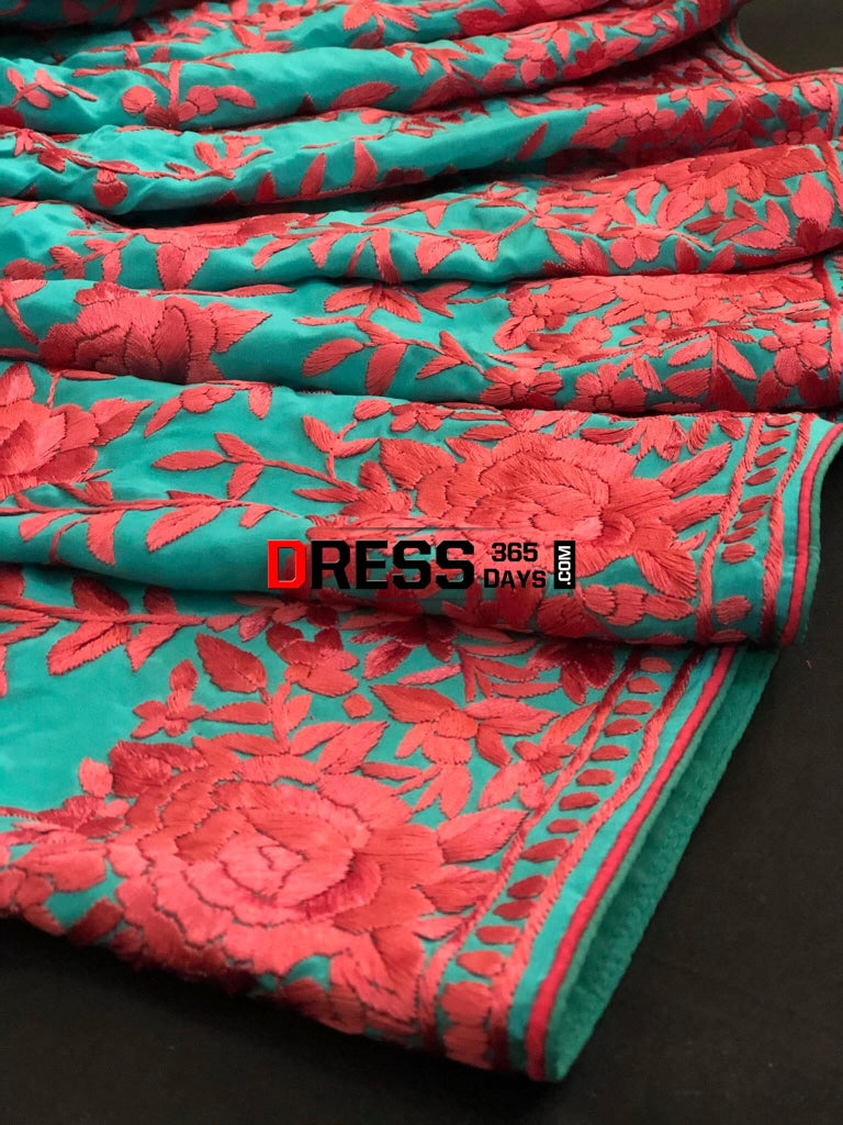 Masterpiece Aqua Parsi Gara Hand Embroidered Saree