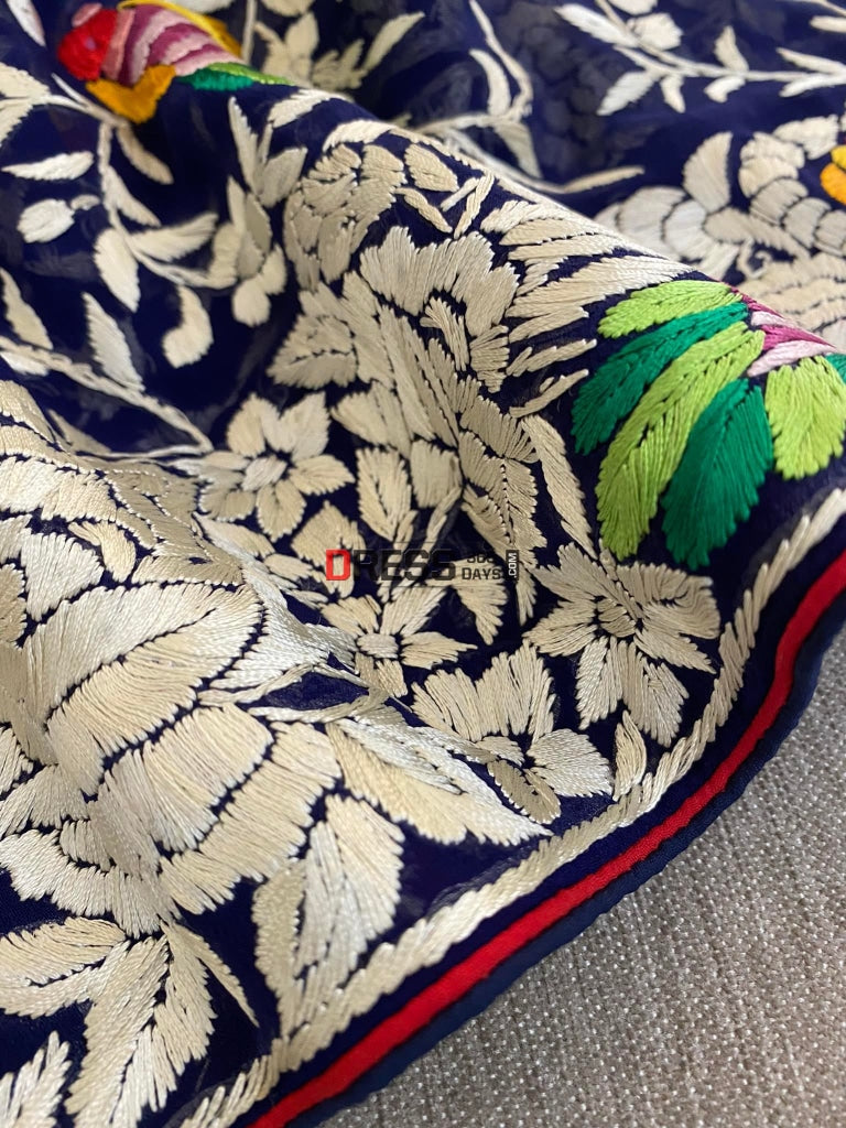 Masterpiece Black Multicolour Parsi Gara Dupatta