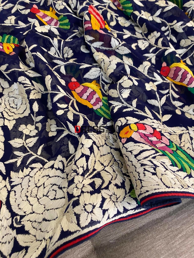 Masterpiece Black Multicolour Parsi Gara Dupatta