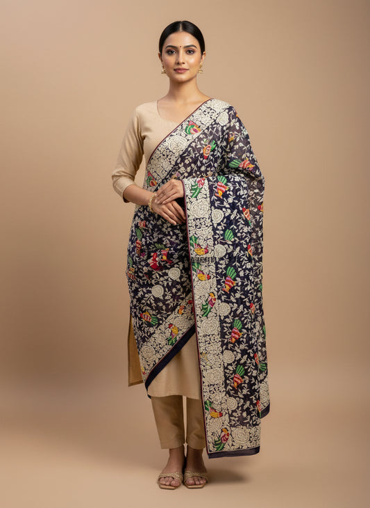 Masterpiece Black Multicolour Parsi Gara Dupatta