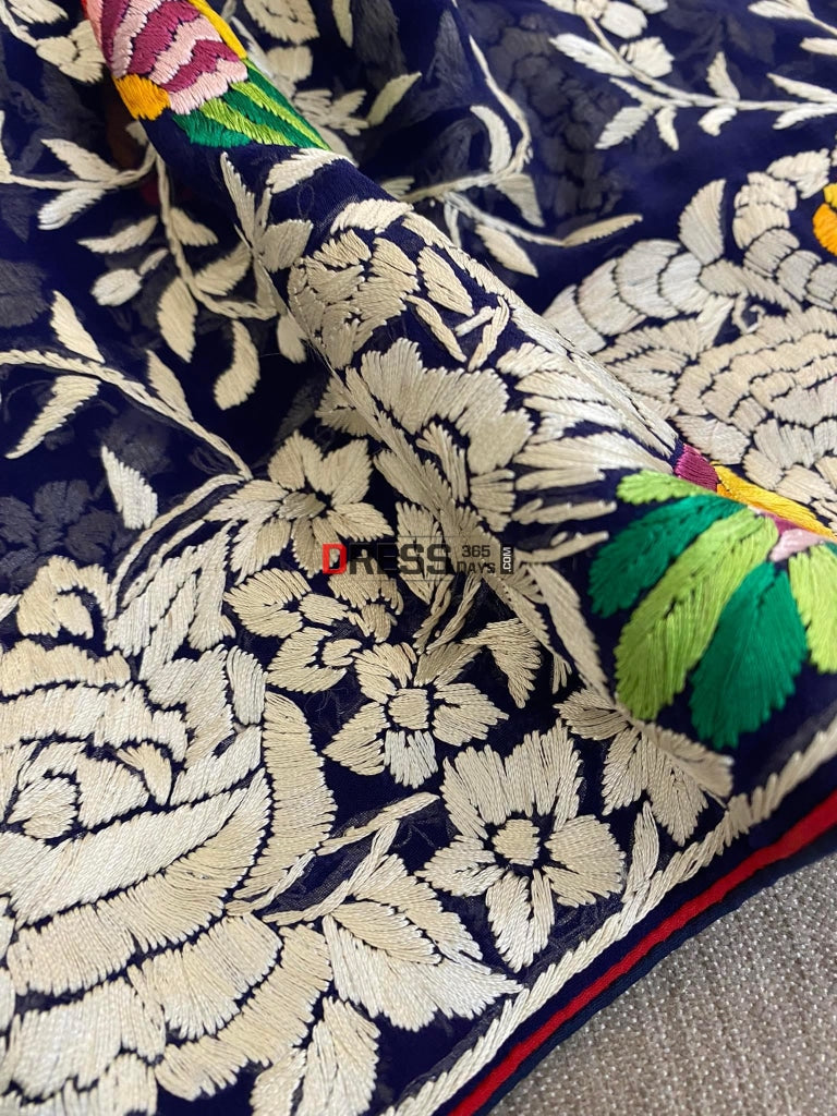 Masterpiece Black Multicolour Parsi Gara Dupatta