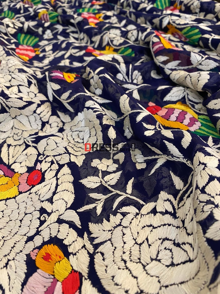 Masterpiece Black Multicolour Parsi Gara Dupatta