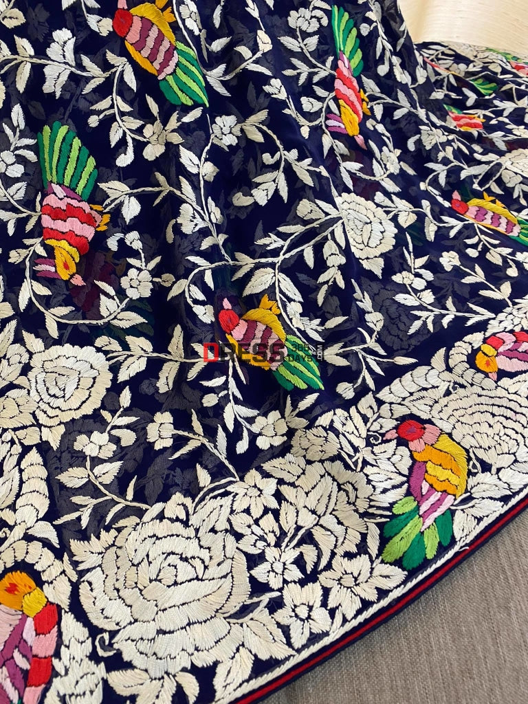 Masterpiece Black Multicolour Parsi Gara Dupatta