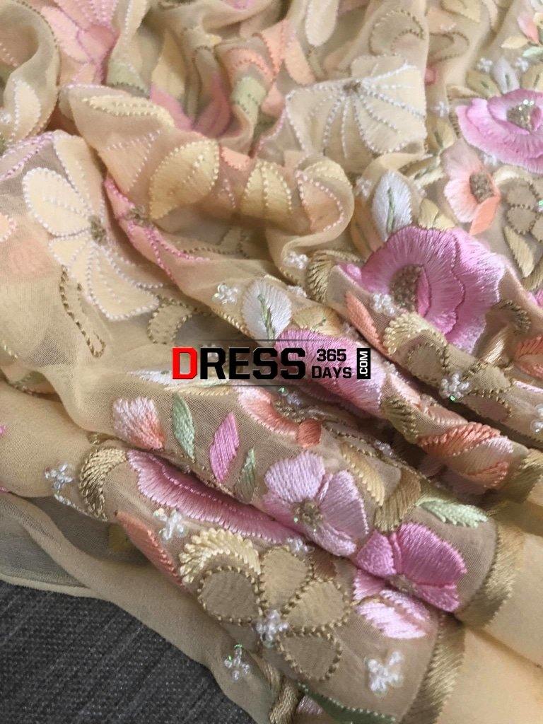 Masterpiece Hand Embroidered Chikankari And Parsi Gara Suit (Three Piece) Suits