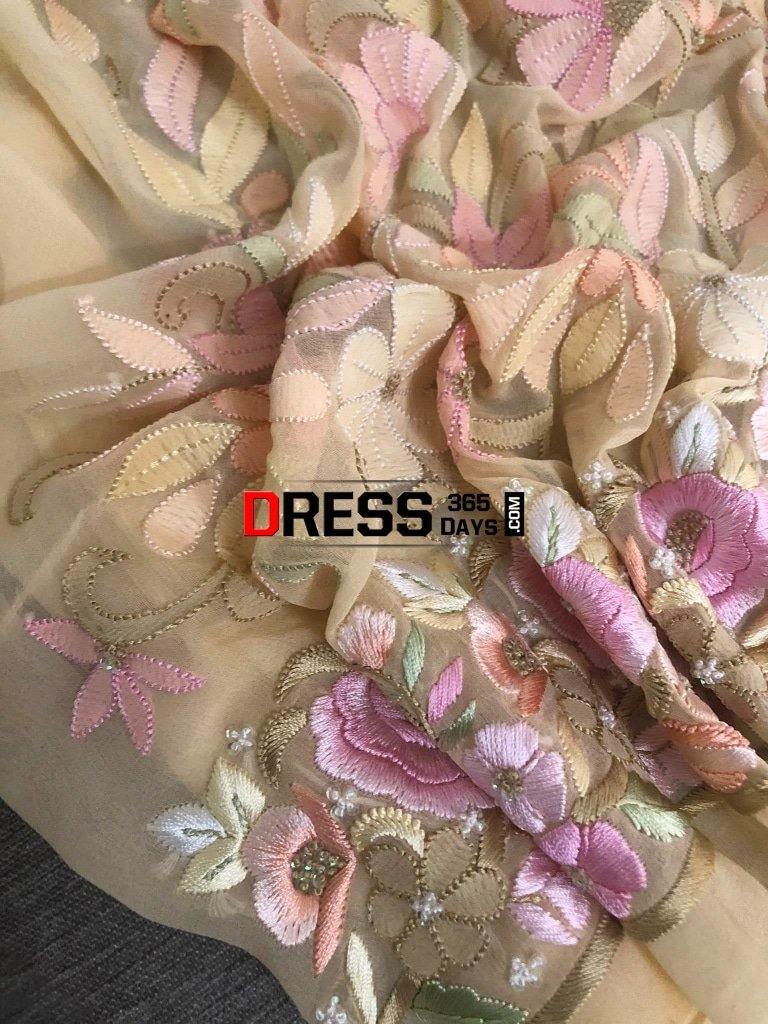Masterpiece Hand Embroidered Chikankari And Parsi Gara Suit (Three Piece) Suits