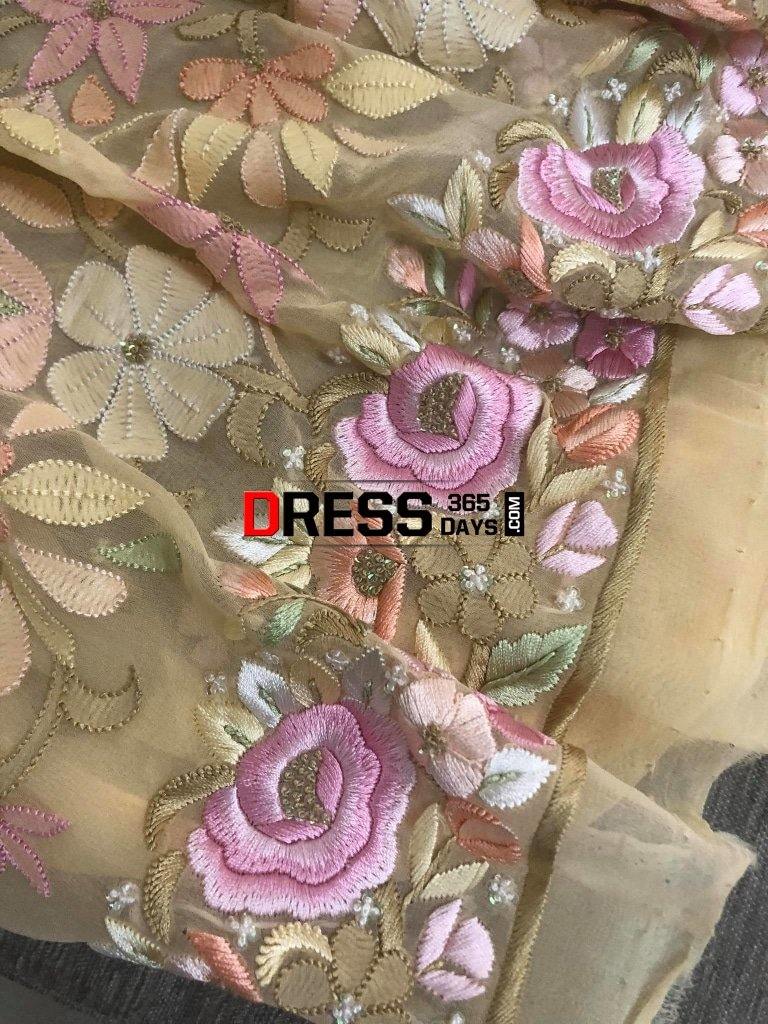 Masterpiece Hand Embroidered Chikankari And Parsi Gara Suit (Three Piece) Suits