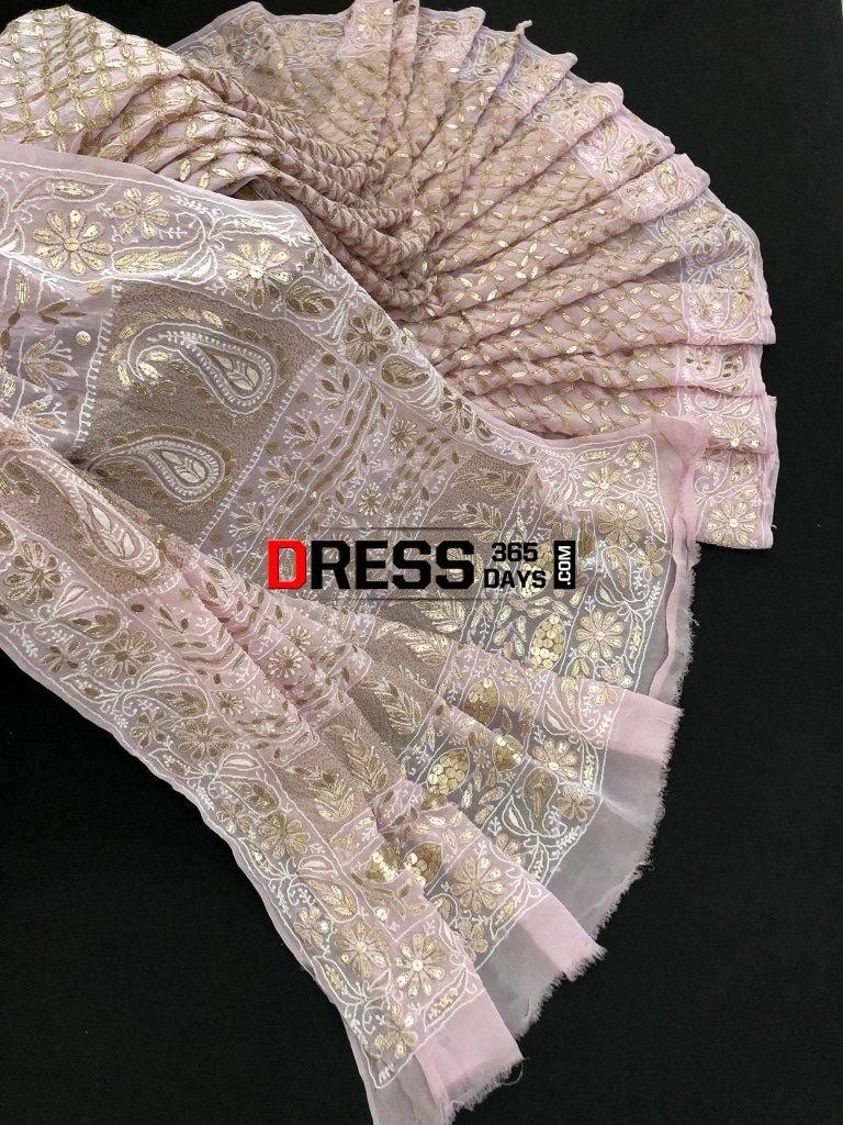 Masterpiece Oyster Pink Gota Patti Chikankari Saree