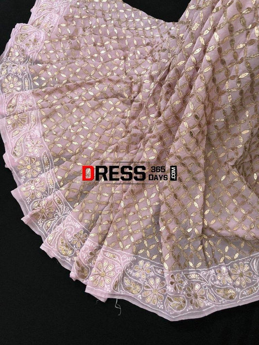 Masterpiece Oyster Pink Gota Patti Chikankari Saree