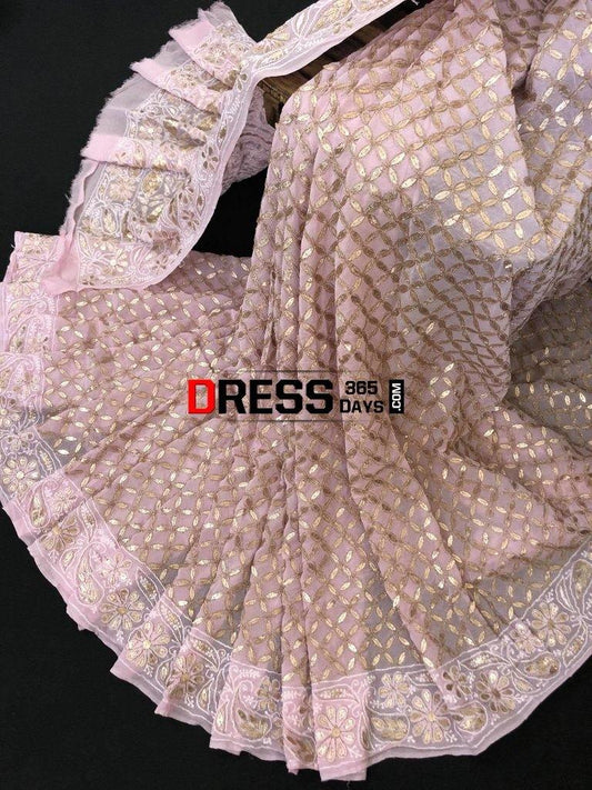 Masterpiece Oyster Pink Gota Patti Chikankari Saree