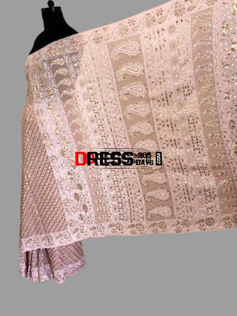 Masterpiece Oyster Pink Gota Patti Chikankari Saree