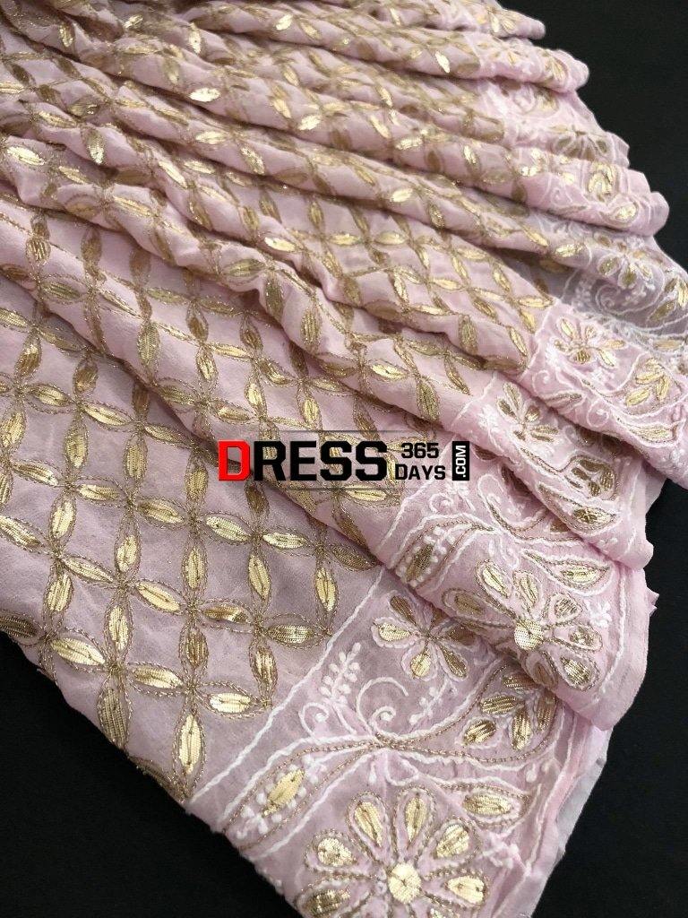 Masterpiece Oyster Pink Gota Patti Chikankari Saree
