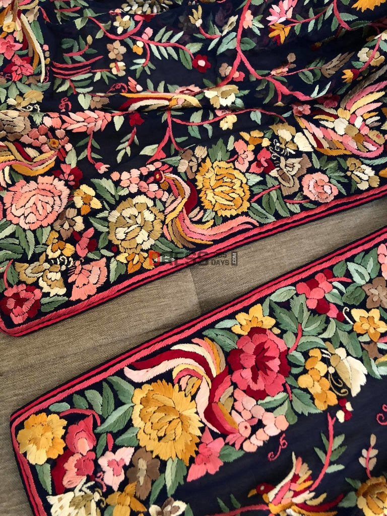 Masterpiece Parsi Gara Navy-Multicolour Dupatta