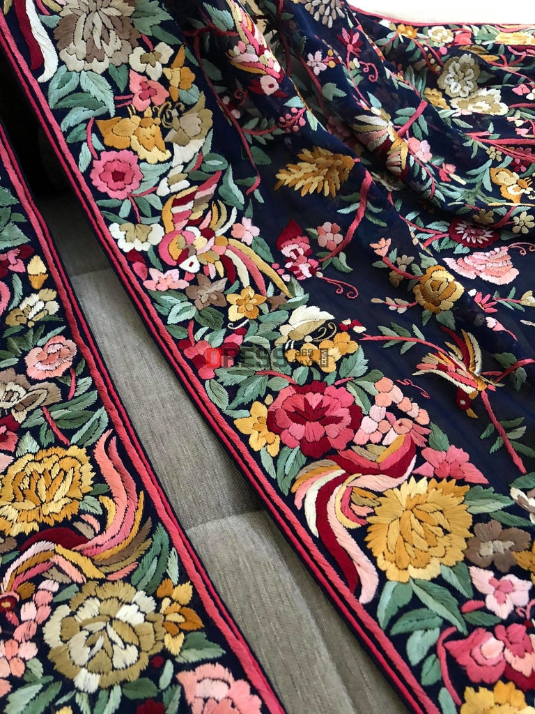 Masterpiece Parsi Gara Navy-Multicolour Dupatta