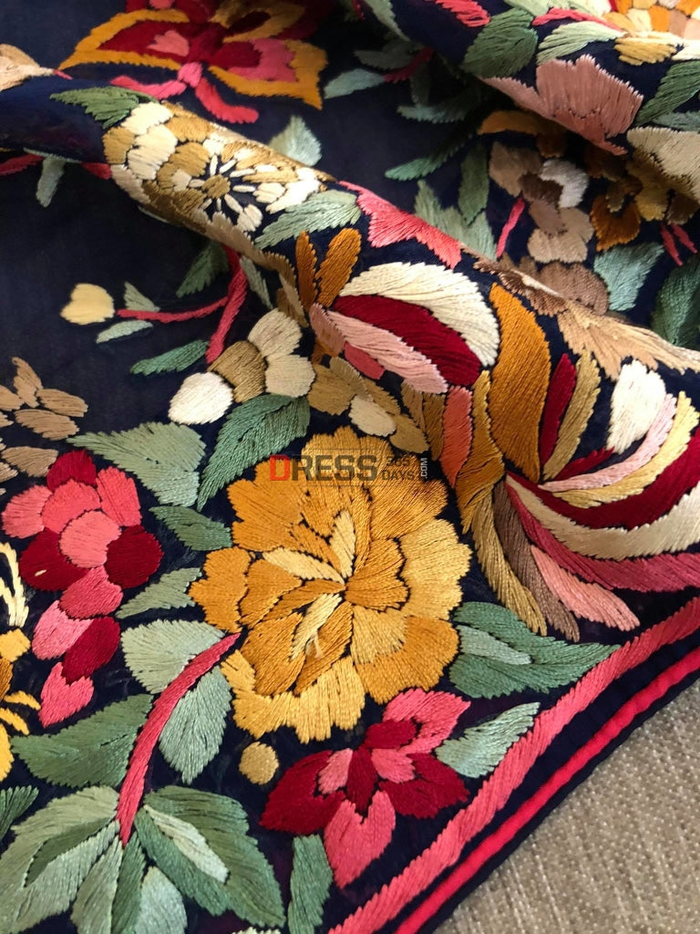 Masterpiece Parsi Gara Navy-Multicolour Dupatta