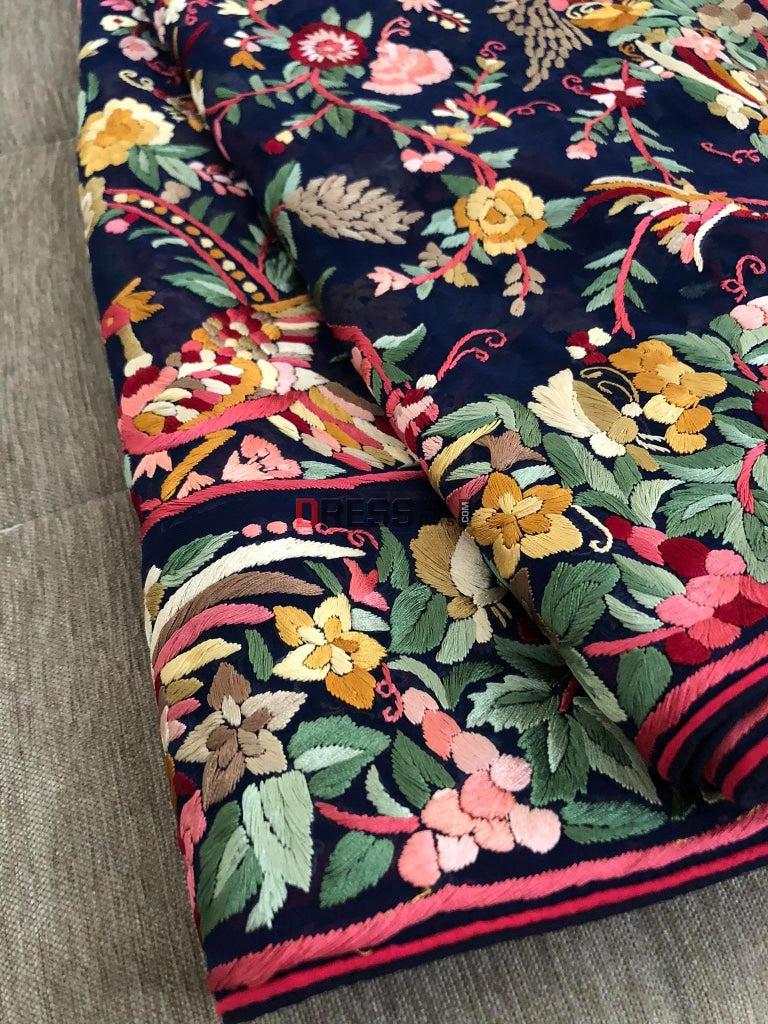 Masterpiece Parsi Gara Navy-Multicolour Dupatta