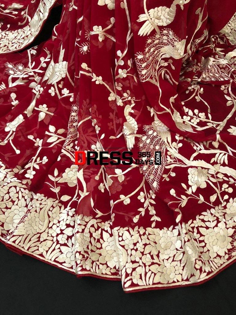 Masterpiece Red And Ivory Parsi Gara Saree