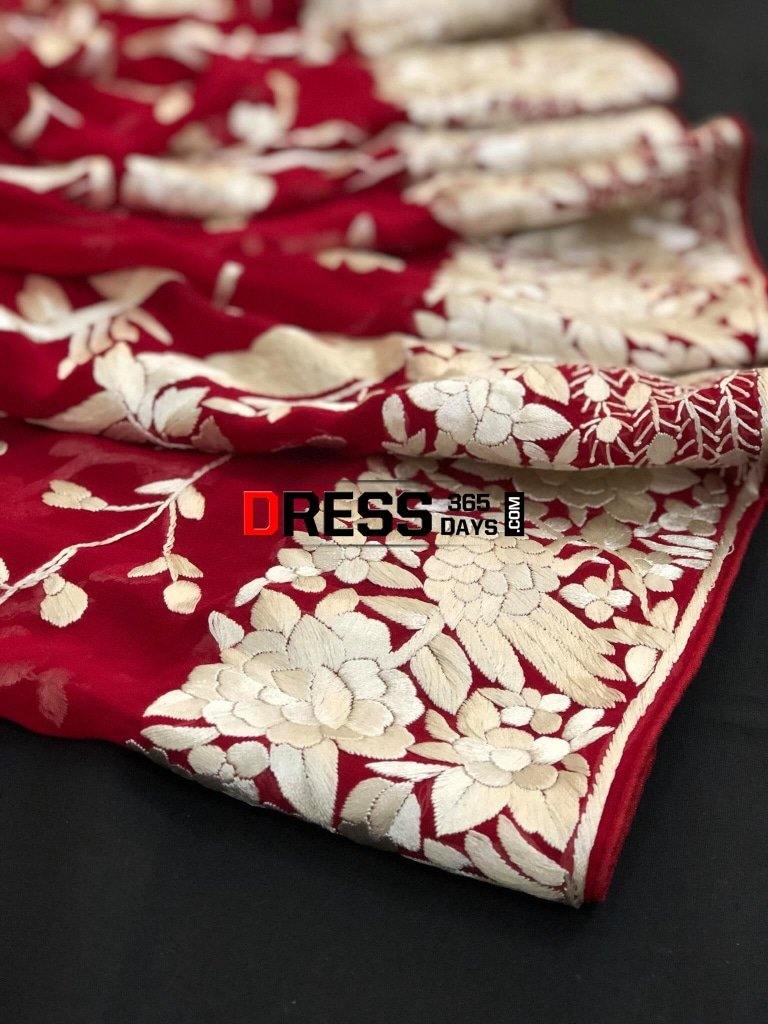 Masterpiece Red And Ivory Parsi Gara Saree