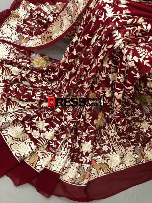Masterpiece Red- Ivory Parsi Gara Saree
