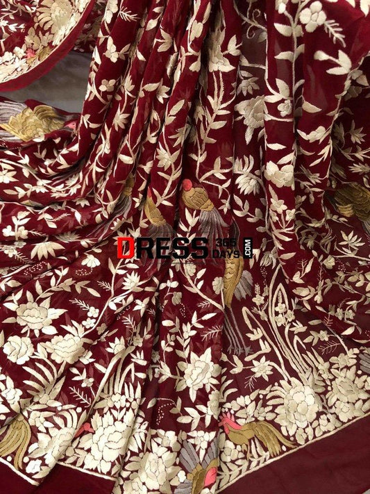 Masterpiece Red- Ivory Parsi Gara Saree