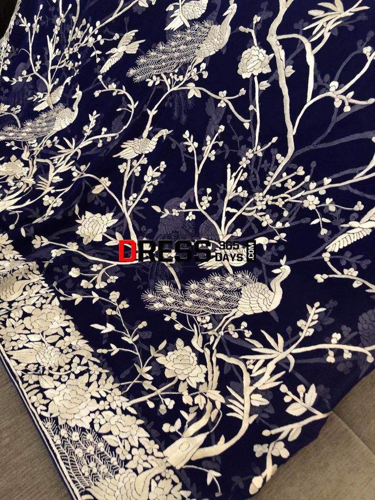 Masterpiece Royal Blue And Ivory Parsi Gara Dupatta