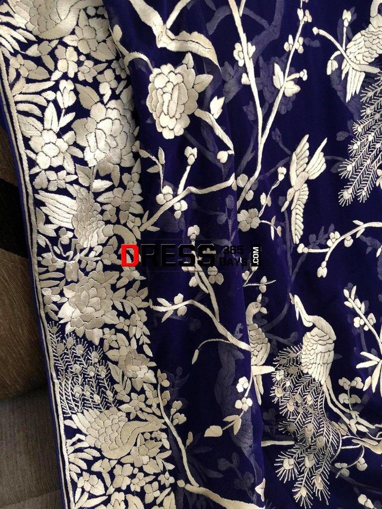 Masterpiece Royal Blue And Ivory Parsi Gara Dupatta