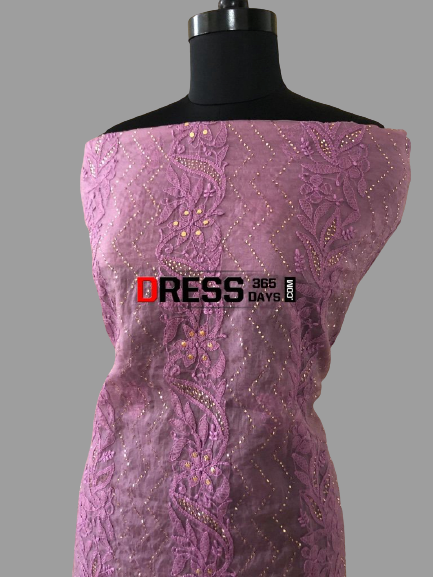 Mauve Mukaish Chikankari Suit - Organza - Dress365days