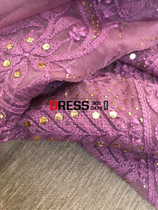Mauve Mukaish Chikankari Suit - Organza Suits