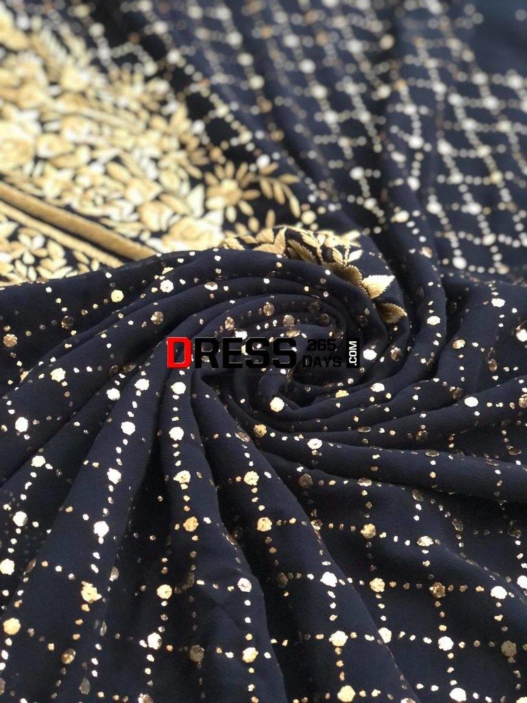 Midnight Blue And Gold Kamdani Parsi Gara Suit Suits