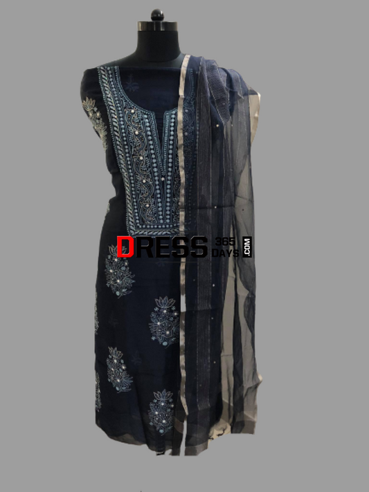 Midnight Blue Beads & Chikankari Suit Suits