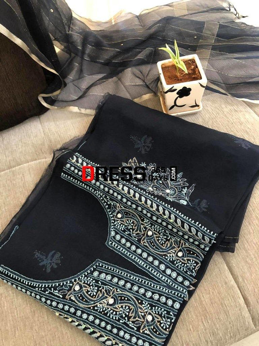 Midnight Blue Beads & Chikankari Suit Suits