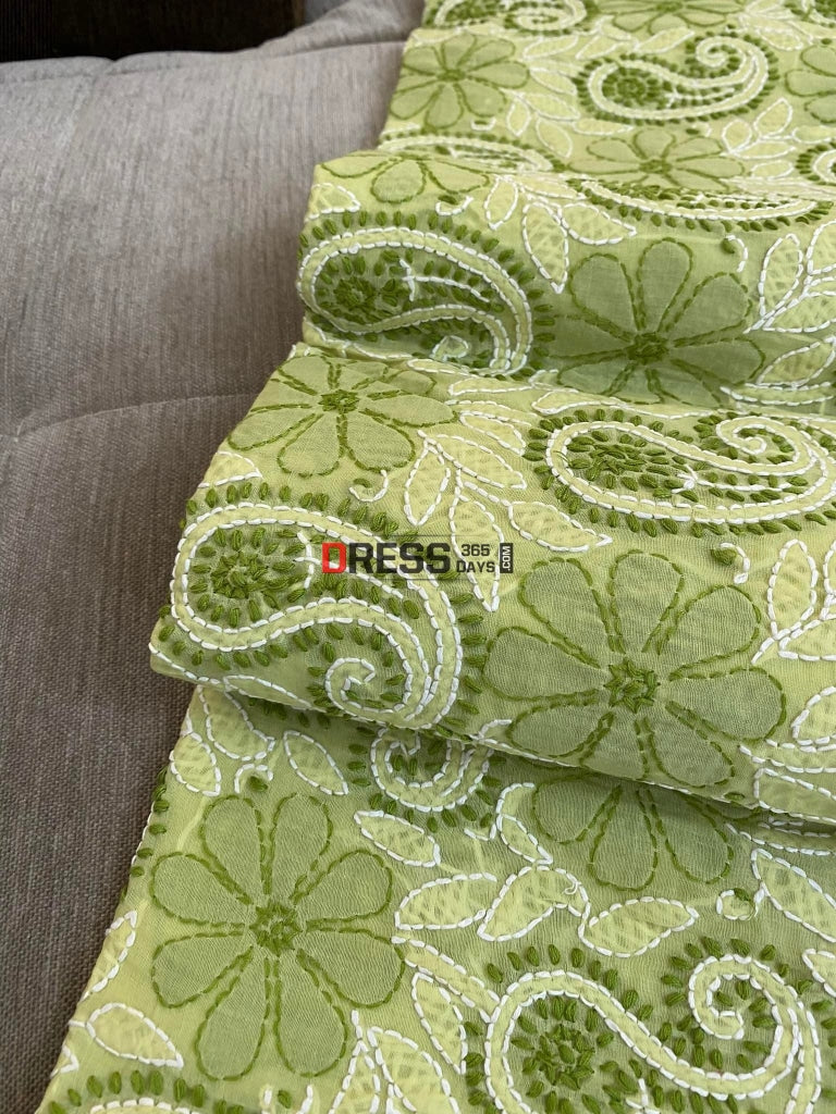 Mint Green Cotton Chikankari Kurti Fabric (Kurti Only) Fabric