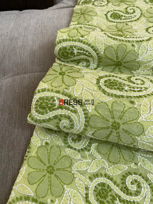Mint Green Cotton Chikankari Kurti Fabric (Kurti Only) Fabric