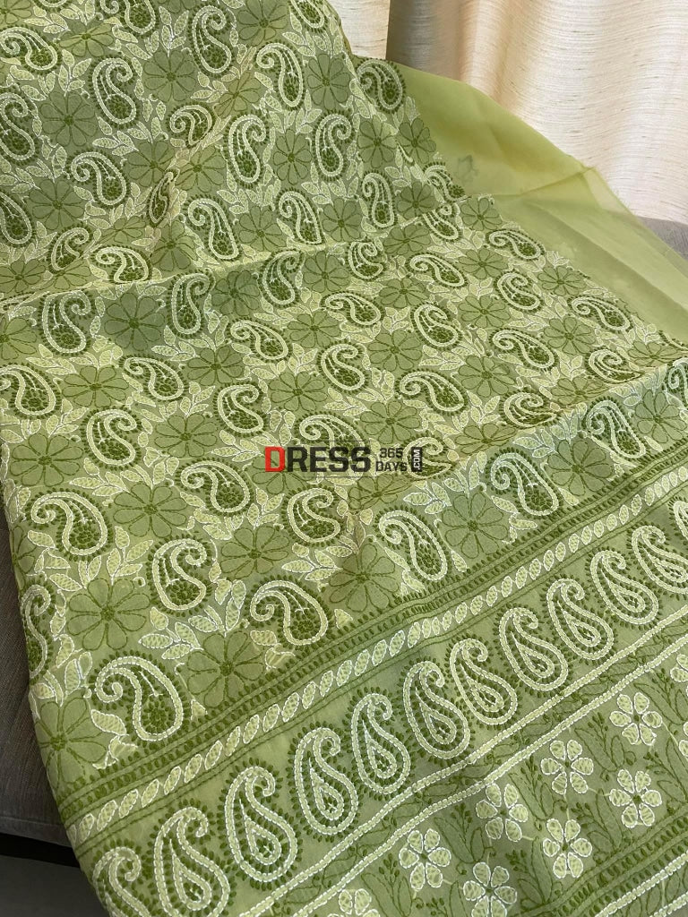 Mint Green Cotton Chikankari Kurti Fabric (Kurti Only) Fabric