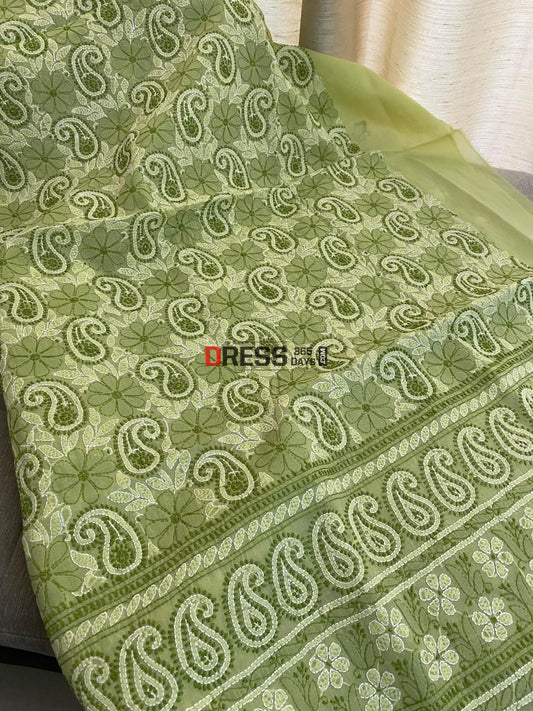 Mint Green Cotton Chikankari Kurti Fabric (Kurti Only) Fabric